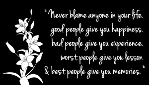 Inspirational and Motivational Quotes, Words, Images, and Messages about Living a Successful Happy Life - Inspirational and Motivational Quotes, Words, Sayings, Messages and Thoughts - Never blame anyone in your life.